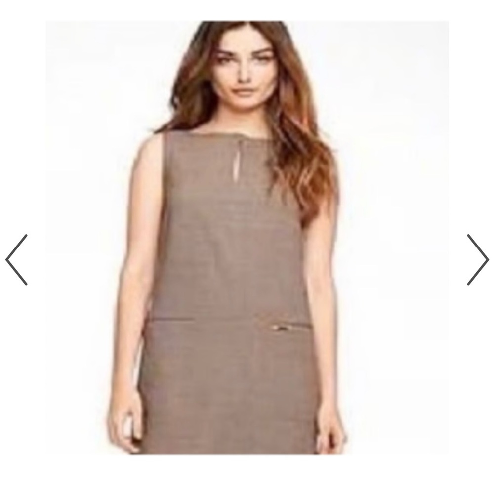 Tory Burch Wool Blend Sleeveless Taupe Keyhole Neck Ola Shift Dress size 6